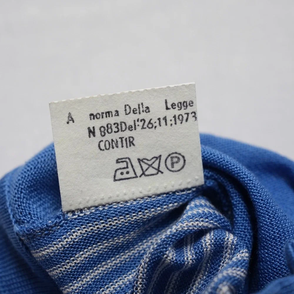 Vintage Modigliani Knit Polo Shirt Mens 48 Blue Striped Made in Italy 90s Retro - Picture 14 of 16